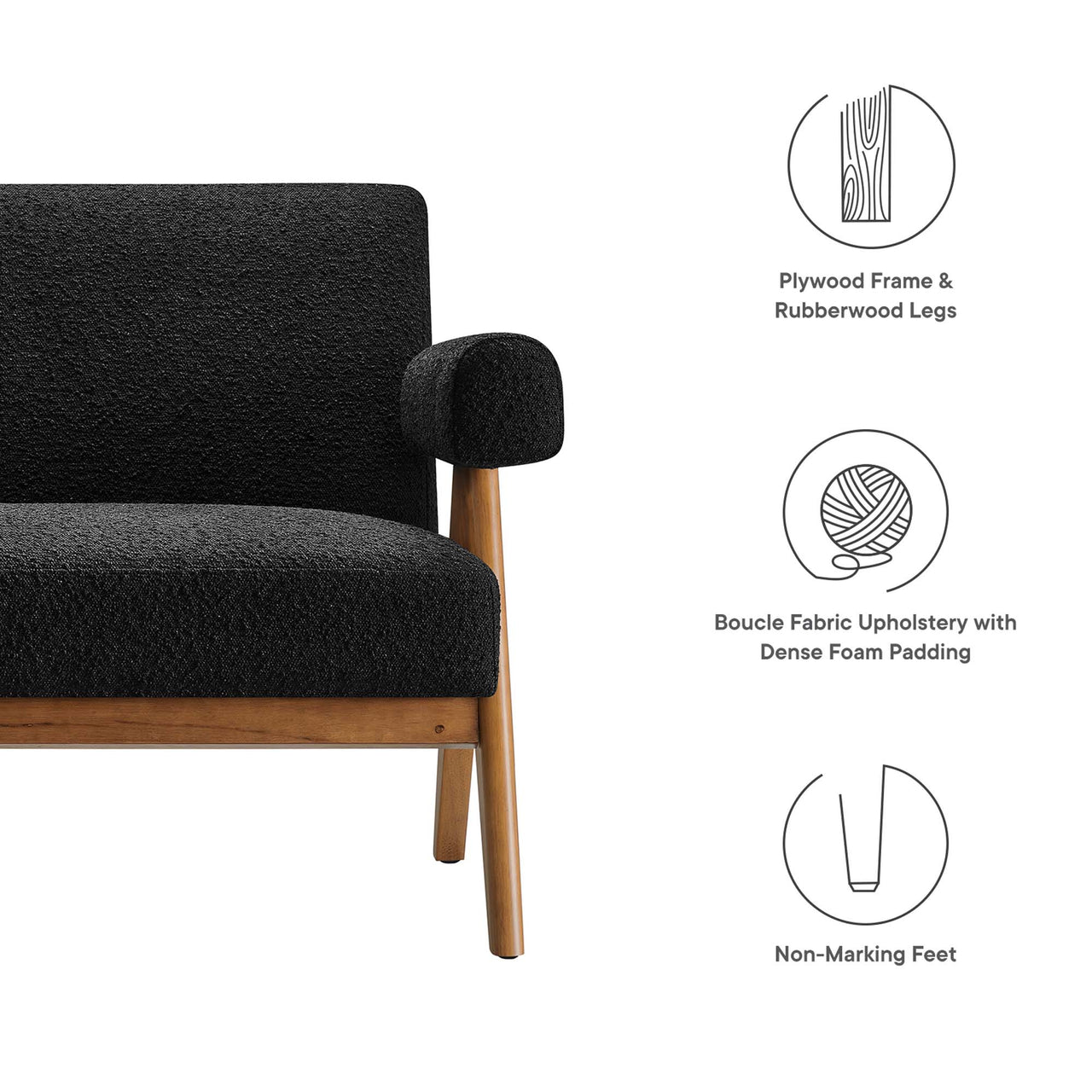 Serenel Boucle Loveseat, Black