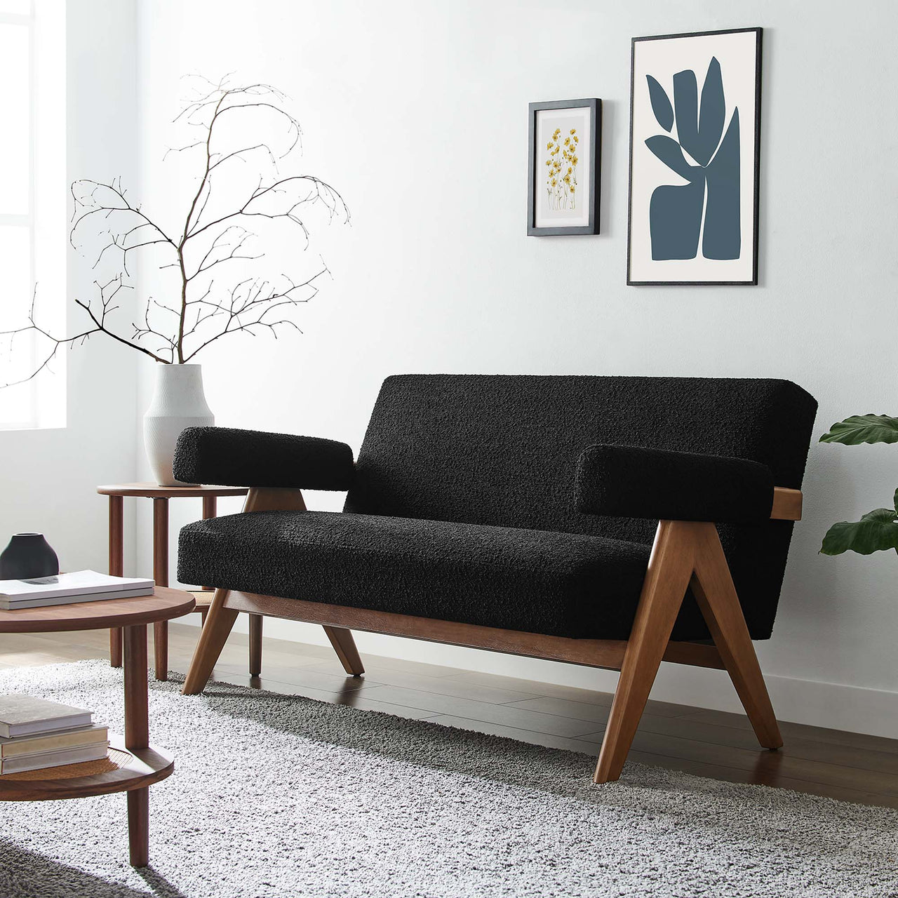 Serenel Boucle Loveseat, Black