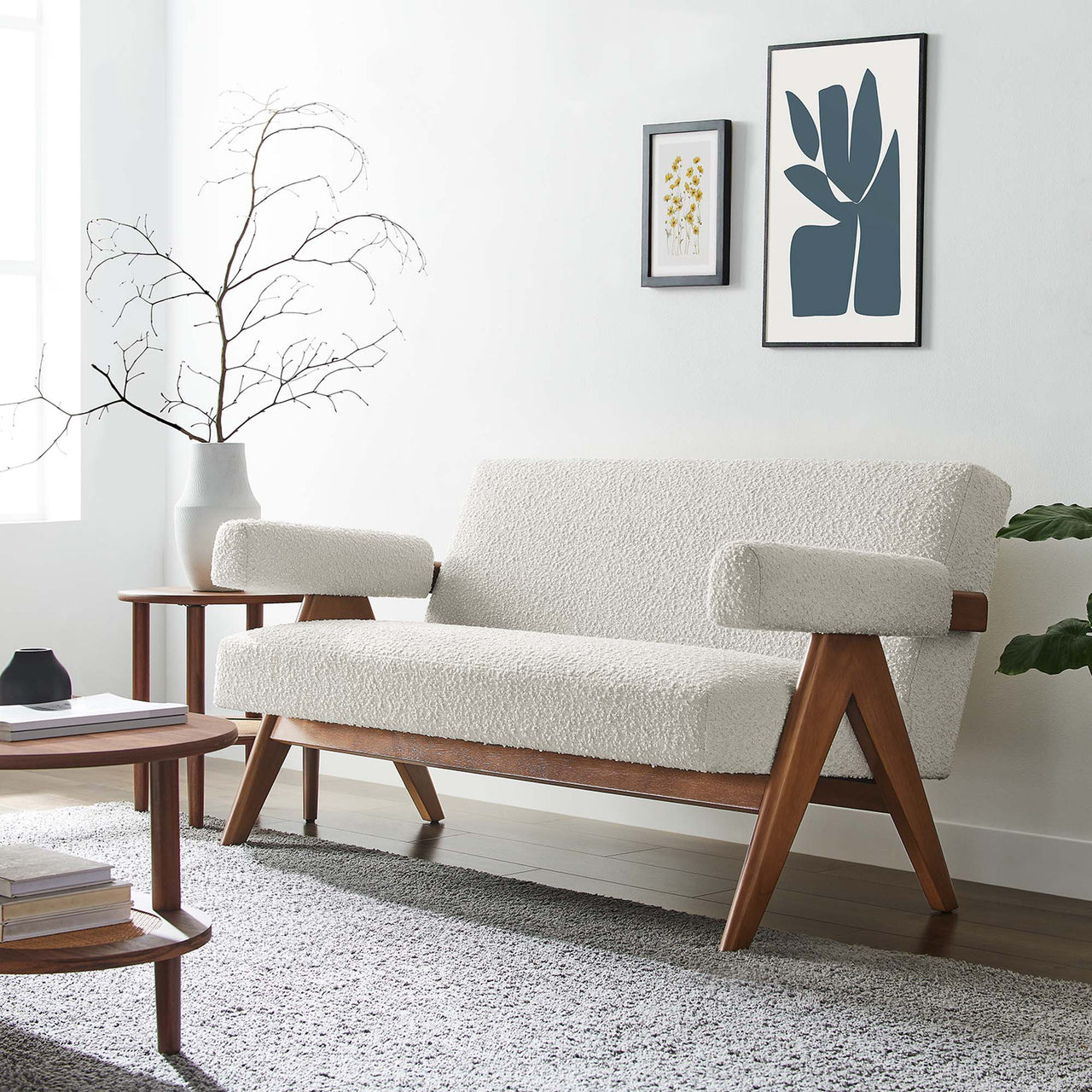 Serenel Boucle Loveseat, Ivory