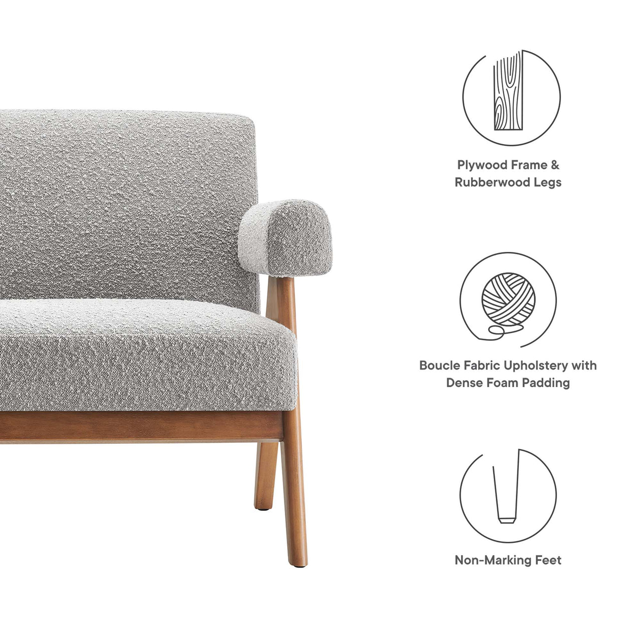 Serenel Boucle Loveseat, Light Gray