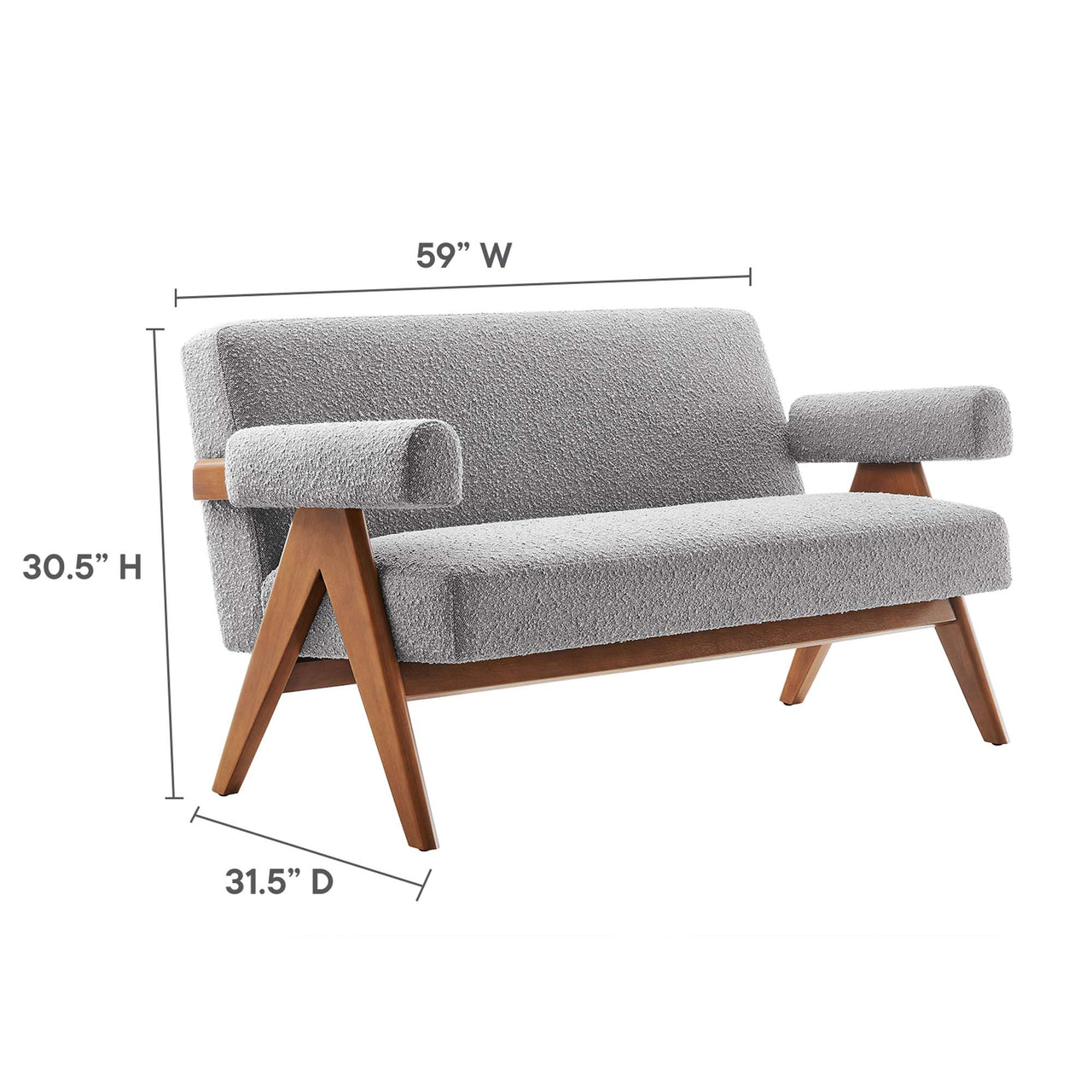 Serenel Boucle Loveseat, Light Gray