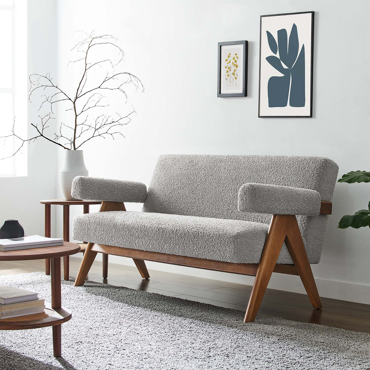 Serenel Boucle Loveseat, Light Gray
