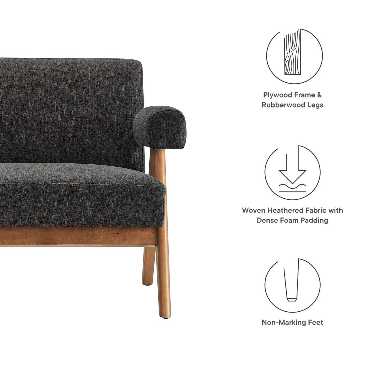 Serenel Fabric Loveseat, Dark Gray