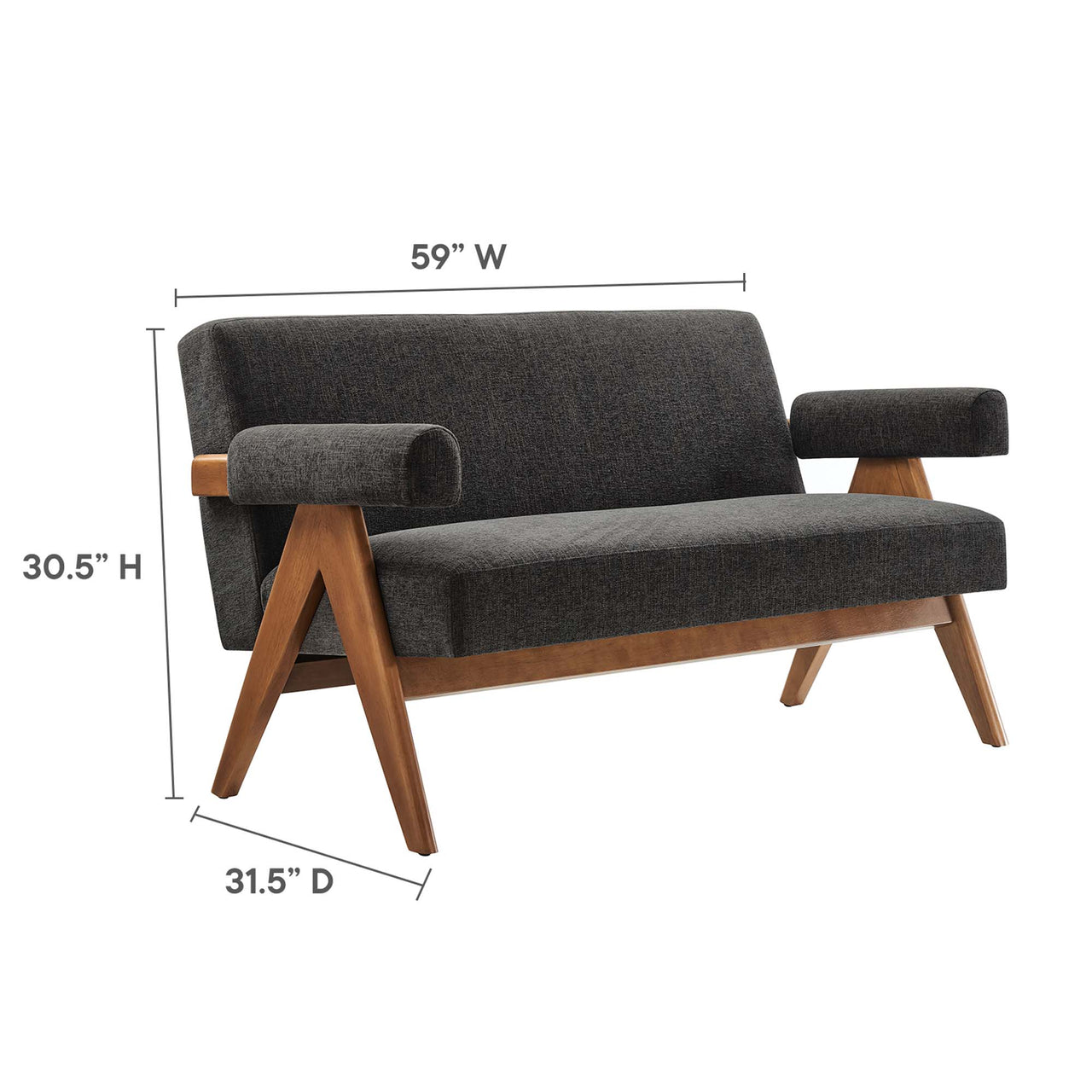 Serenel Fabric Loveseat, Dark Gray