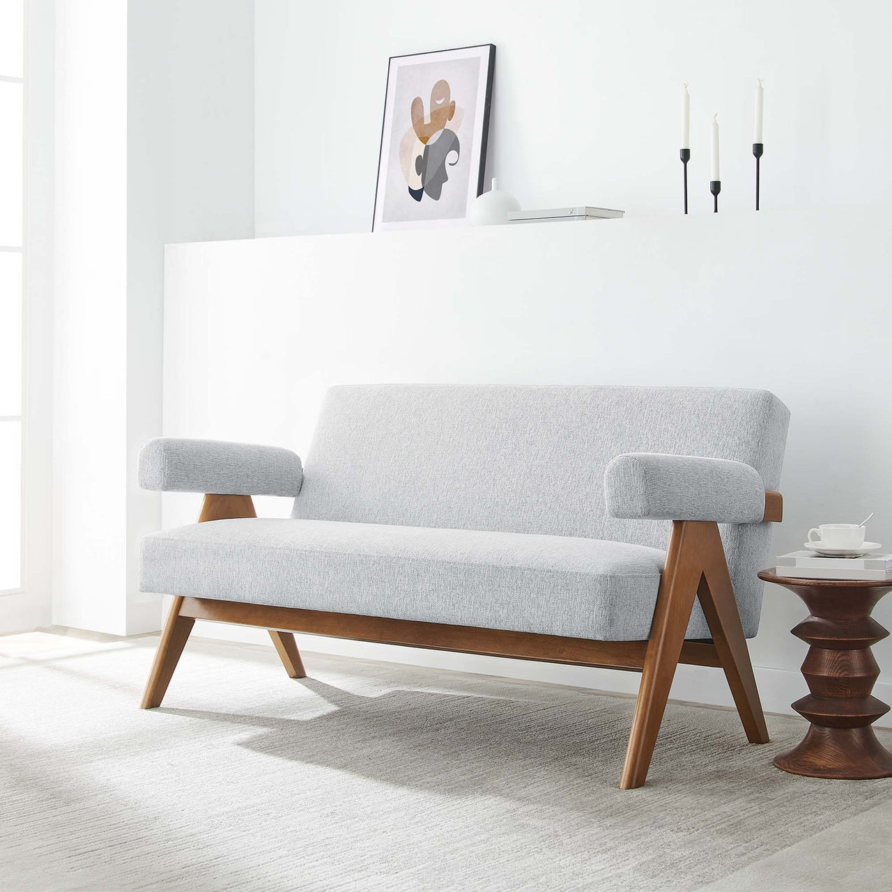 Serenel Fabric Loveseat, Light Gray