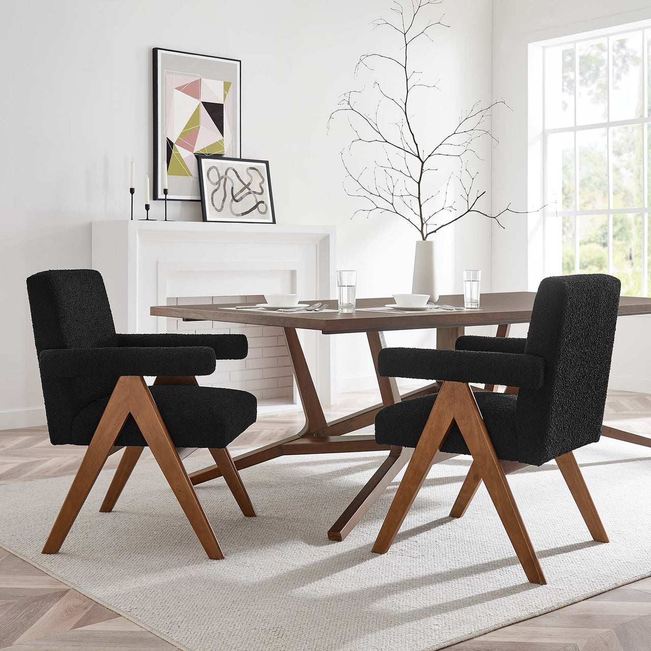Serenel Boucle Dining Chair Set of 2, Black