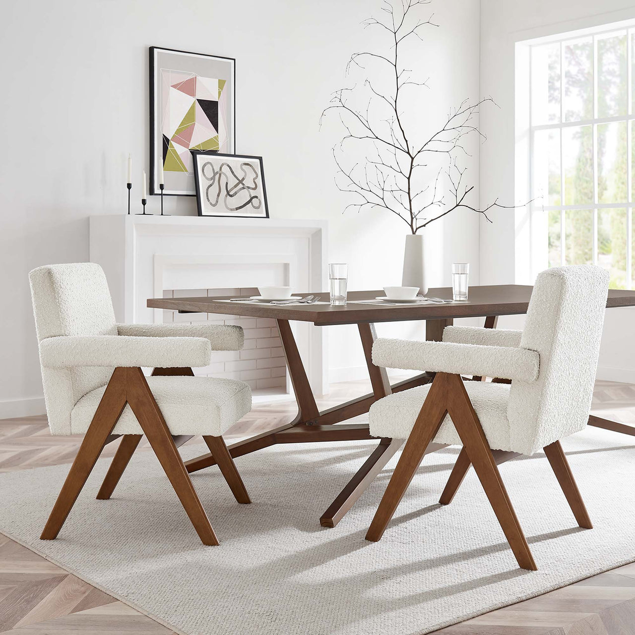 Serenel Boucle Dining Chair Set of 2, Ivory