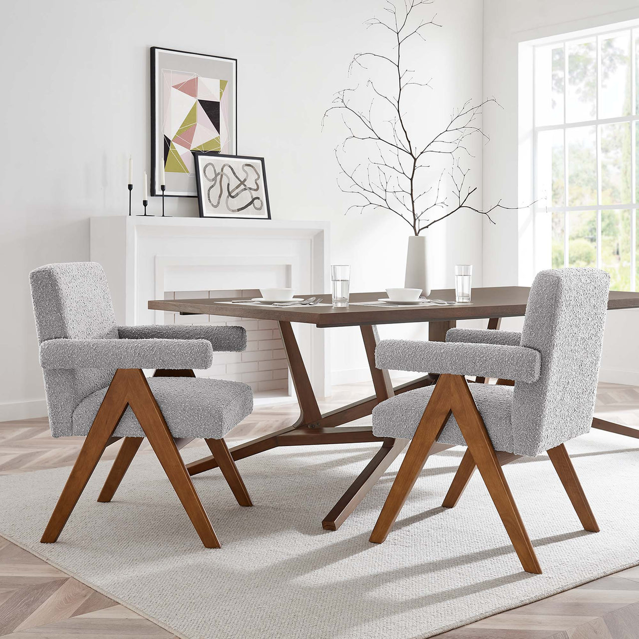 Serenel Boucle Dining Chair Set of 2, Light Gray