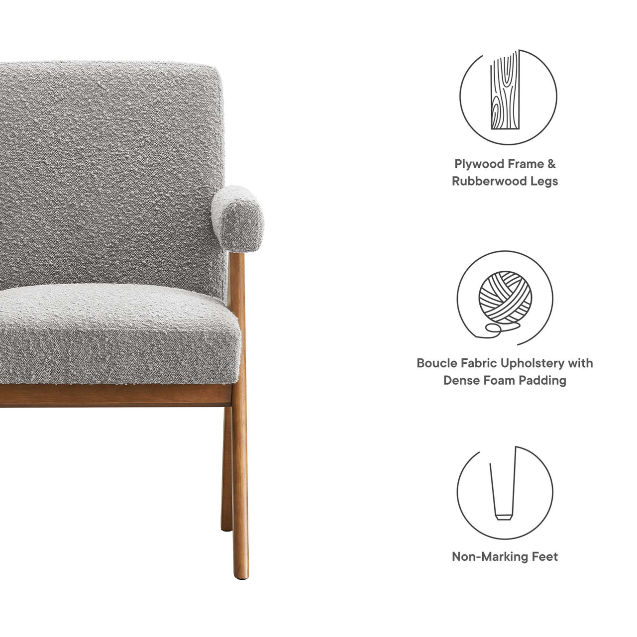 Serenel Boucle Dining Chair Set of 2, Light Gray