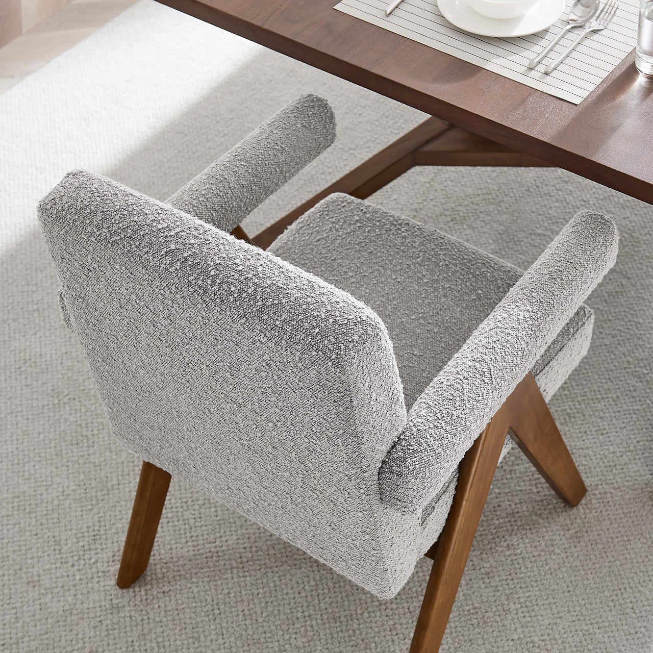 Serenel Boucle Dining Chair Set of 2, Light Gray