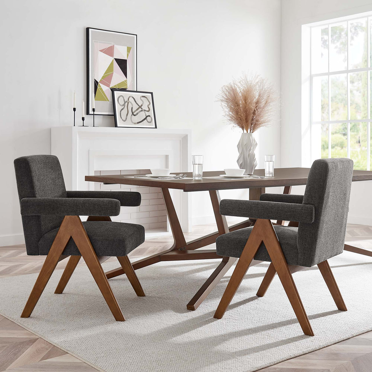 Serenel Fabric Dining Chair Set of 2, Dark Gray