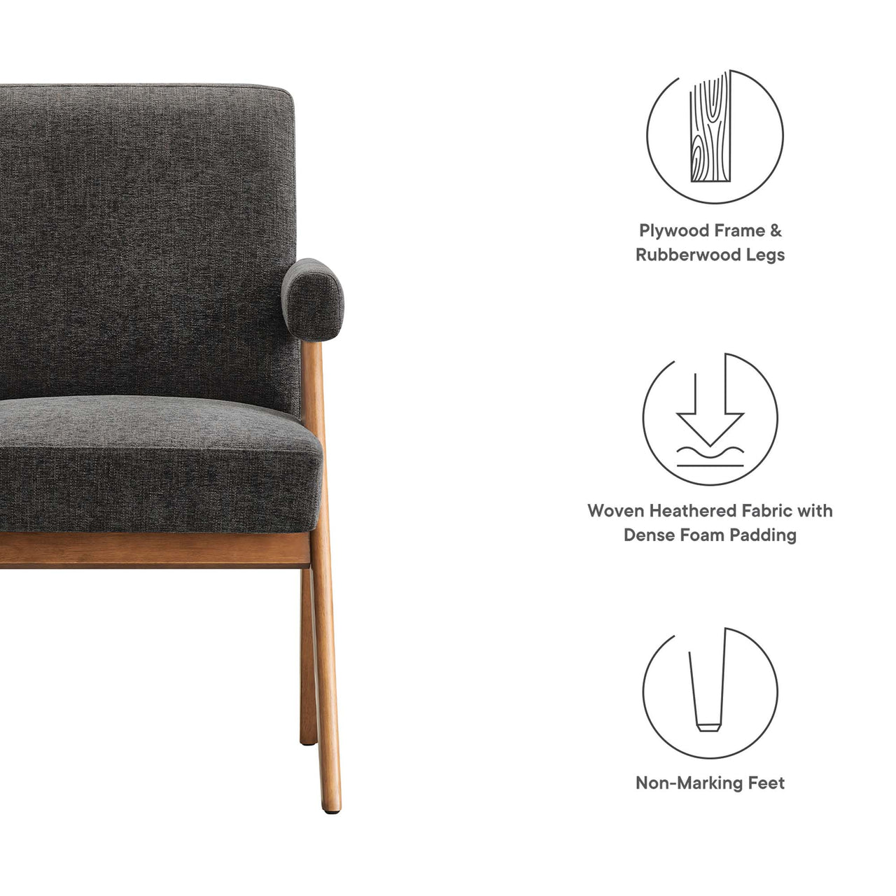 Serenel Fabric Dining Chair Set of 2, Dark Gray