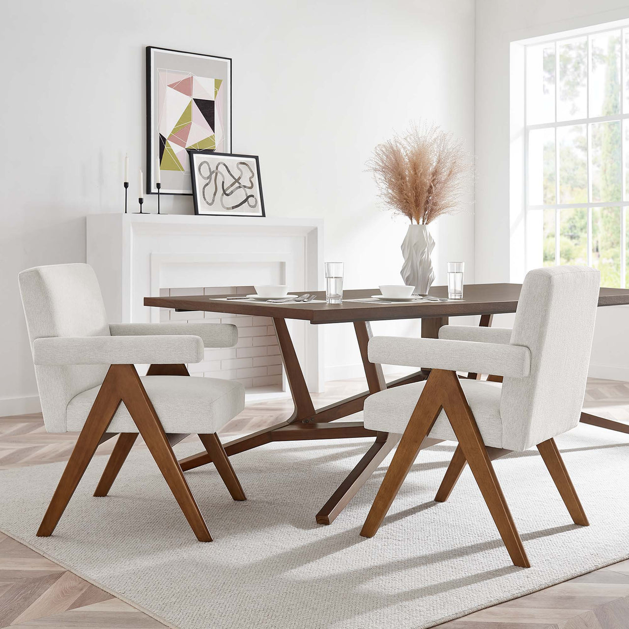Serenel Fabric Dining Chair Set of 2, Ivory