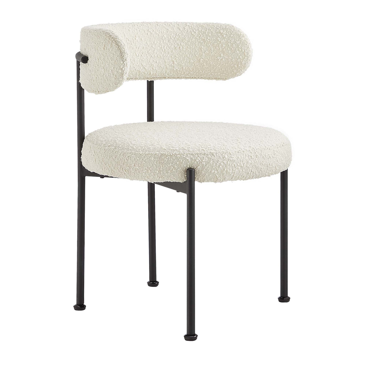 Cael Boucle Dining Chair Set of 2, Ivory & Black