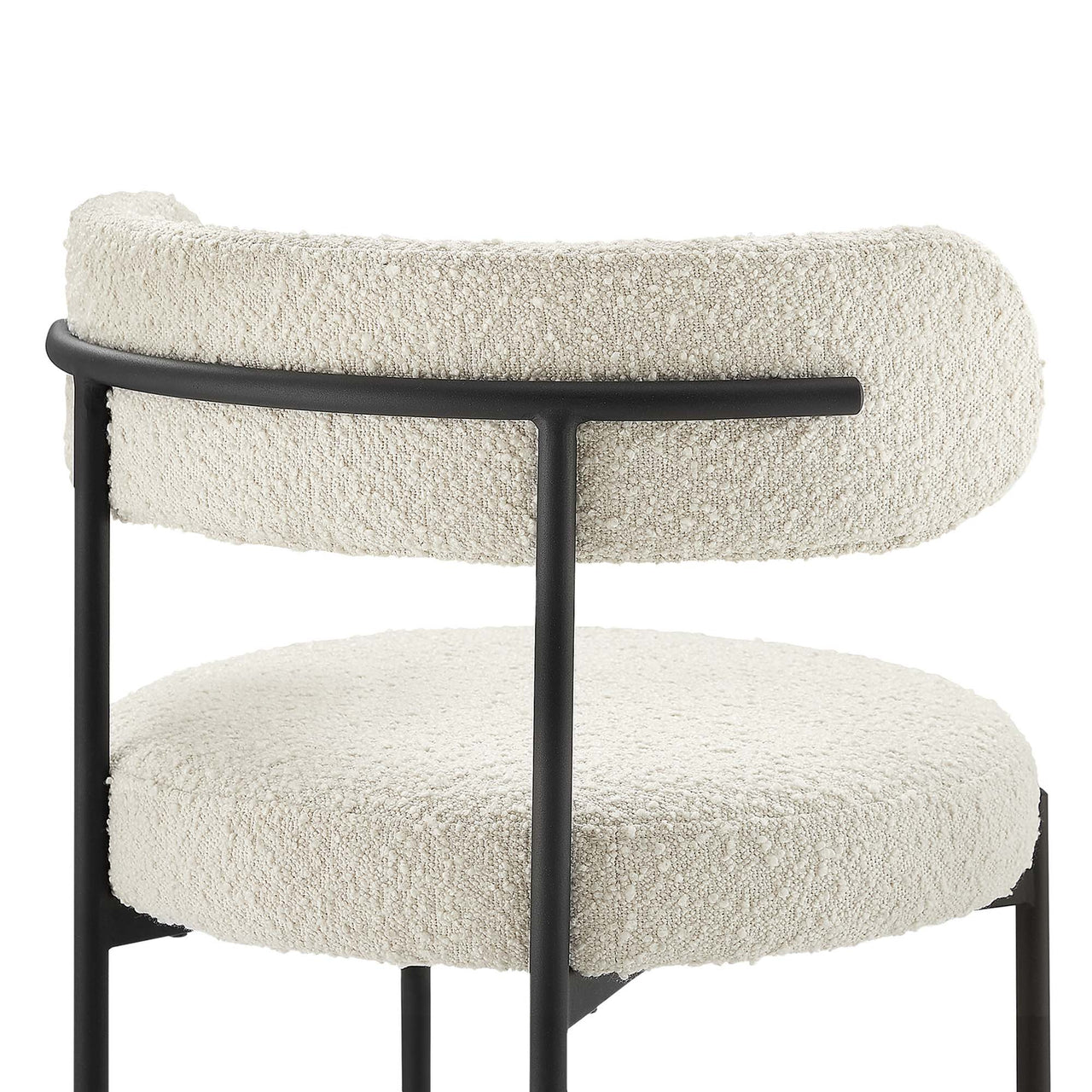 Cael Boucle Dining Chair Set of 2, Ivory & Black