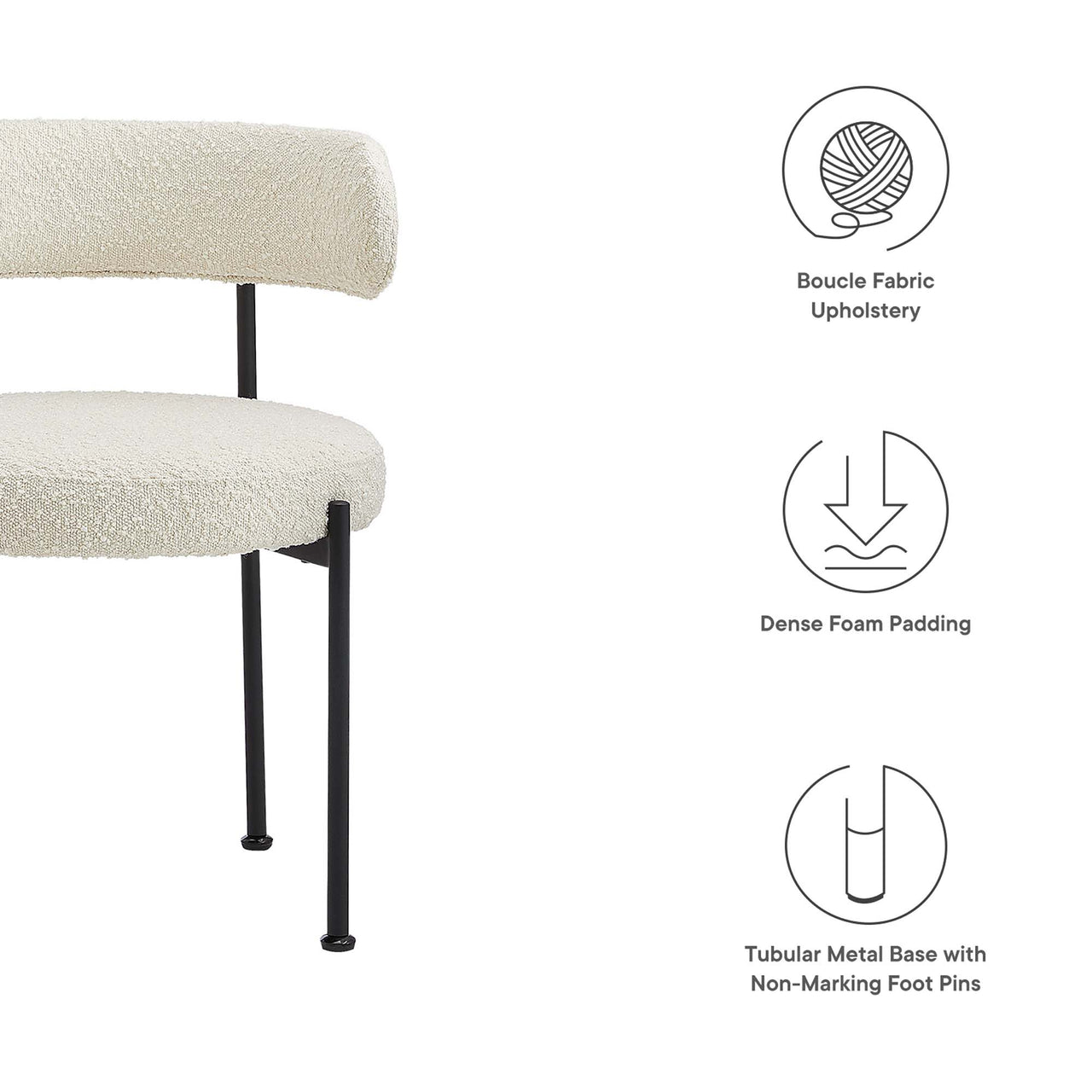 Cael Boucle Dining Chair Set of 2, Ivory & Black