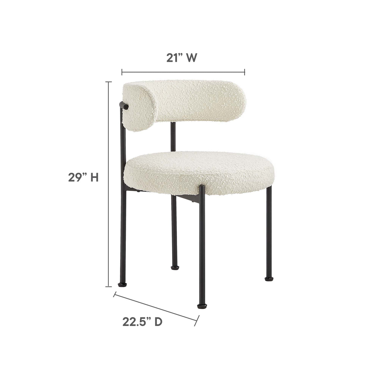 Cael Boucle Dining Chair Set of 2, Ivory & Black