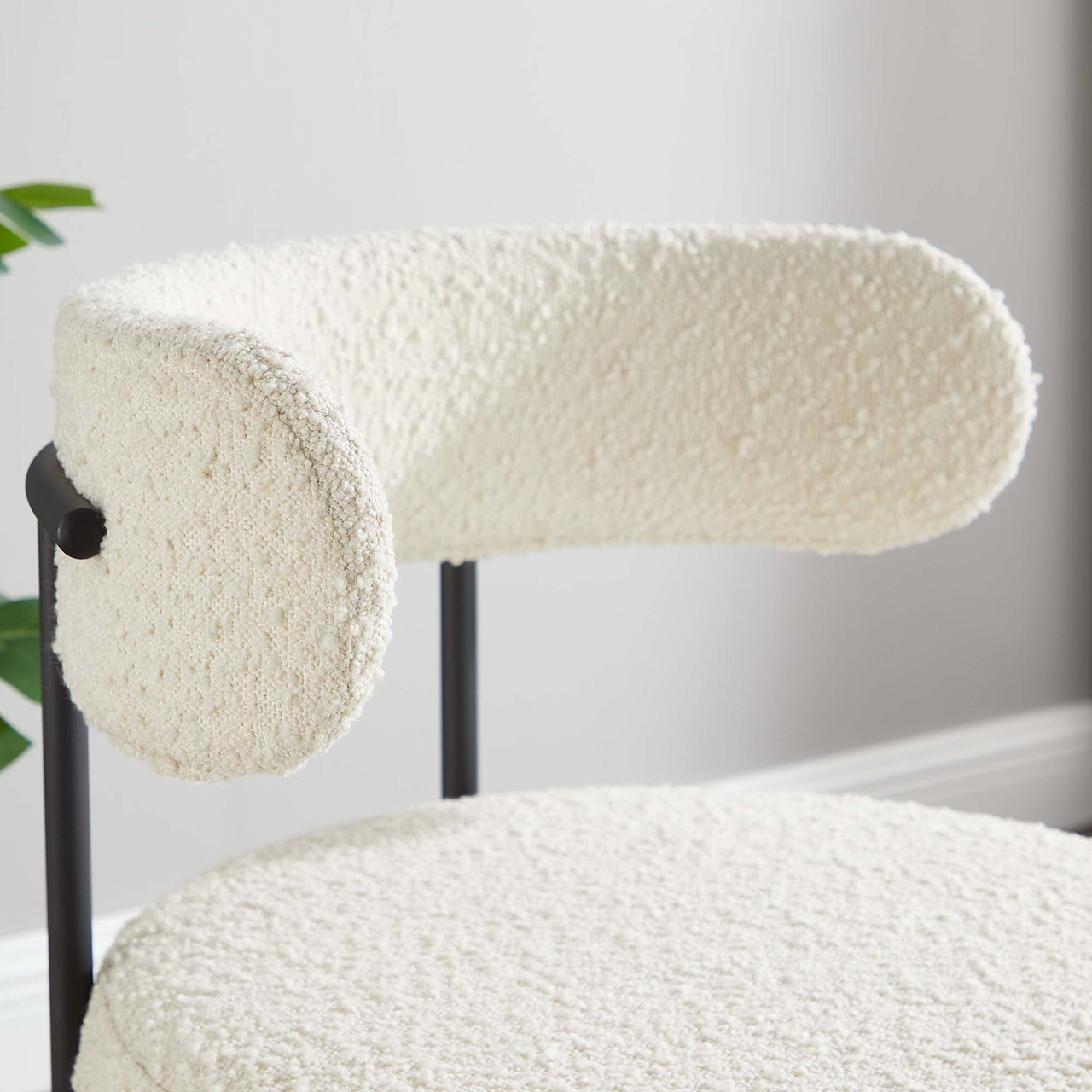 Cael Boucle Dining Chair Set of 2, Ivory & Black