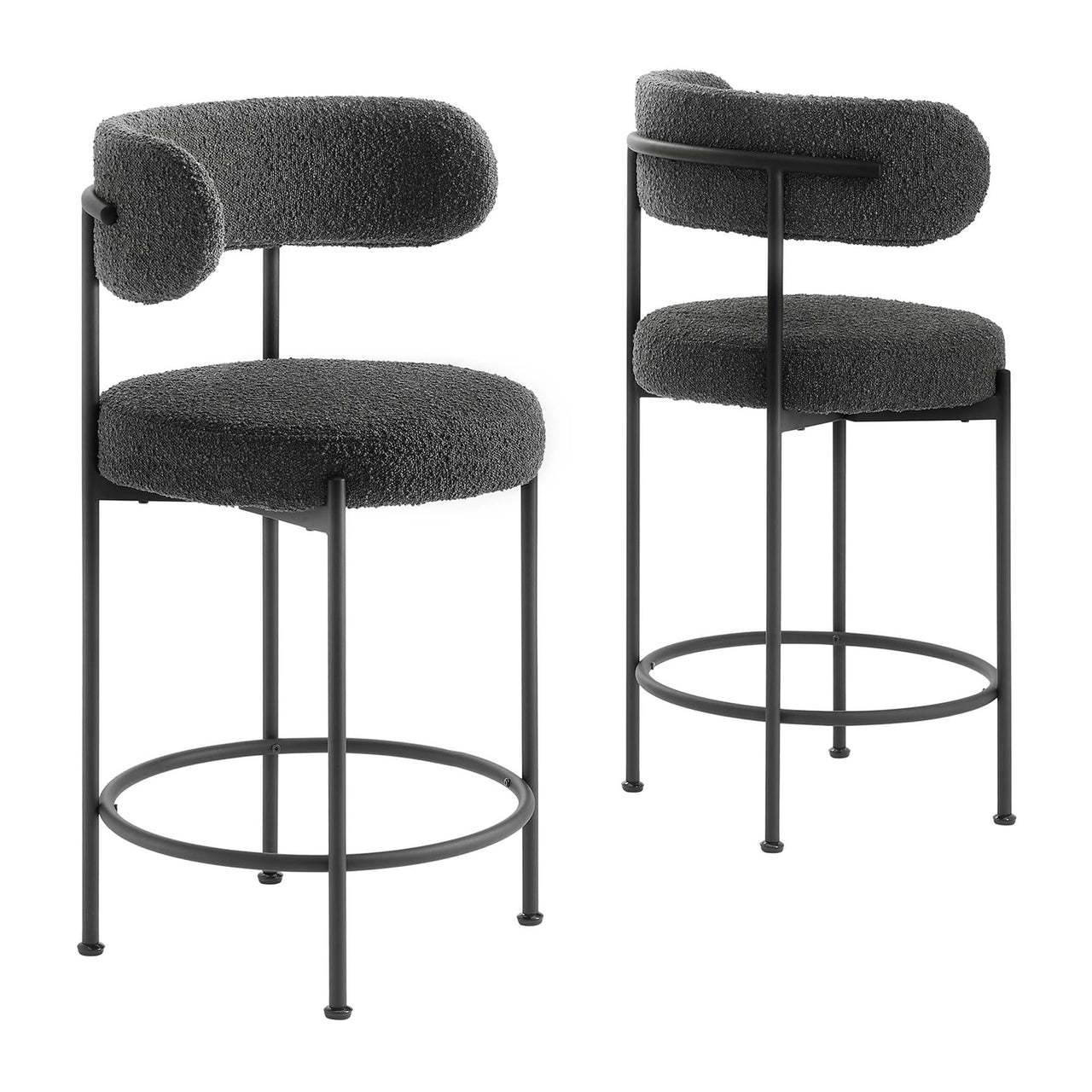 Cael Boucle Counter Stools Set of 2, Charcoal & Black