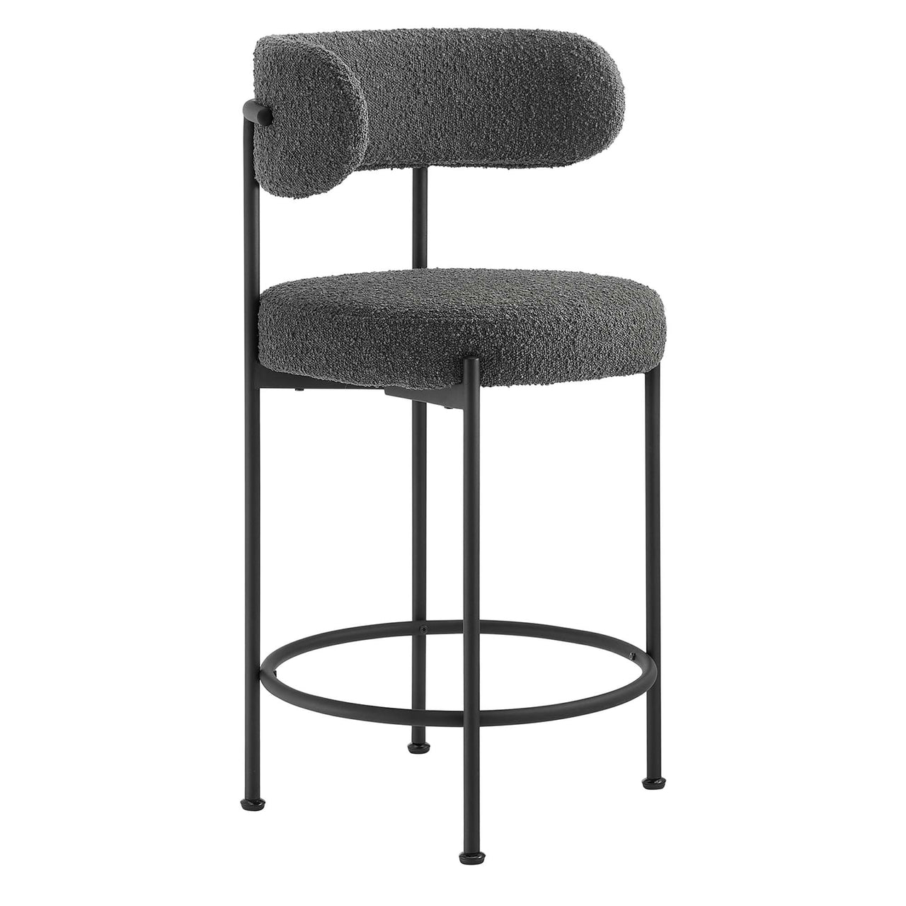 Cael Boucle Counter Stools Set of 2, Charcoal & Black