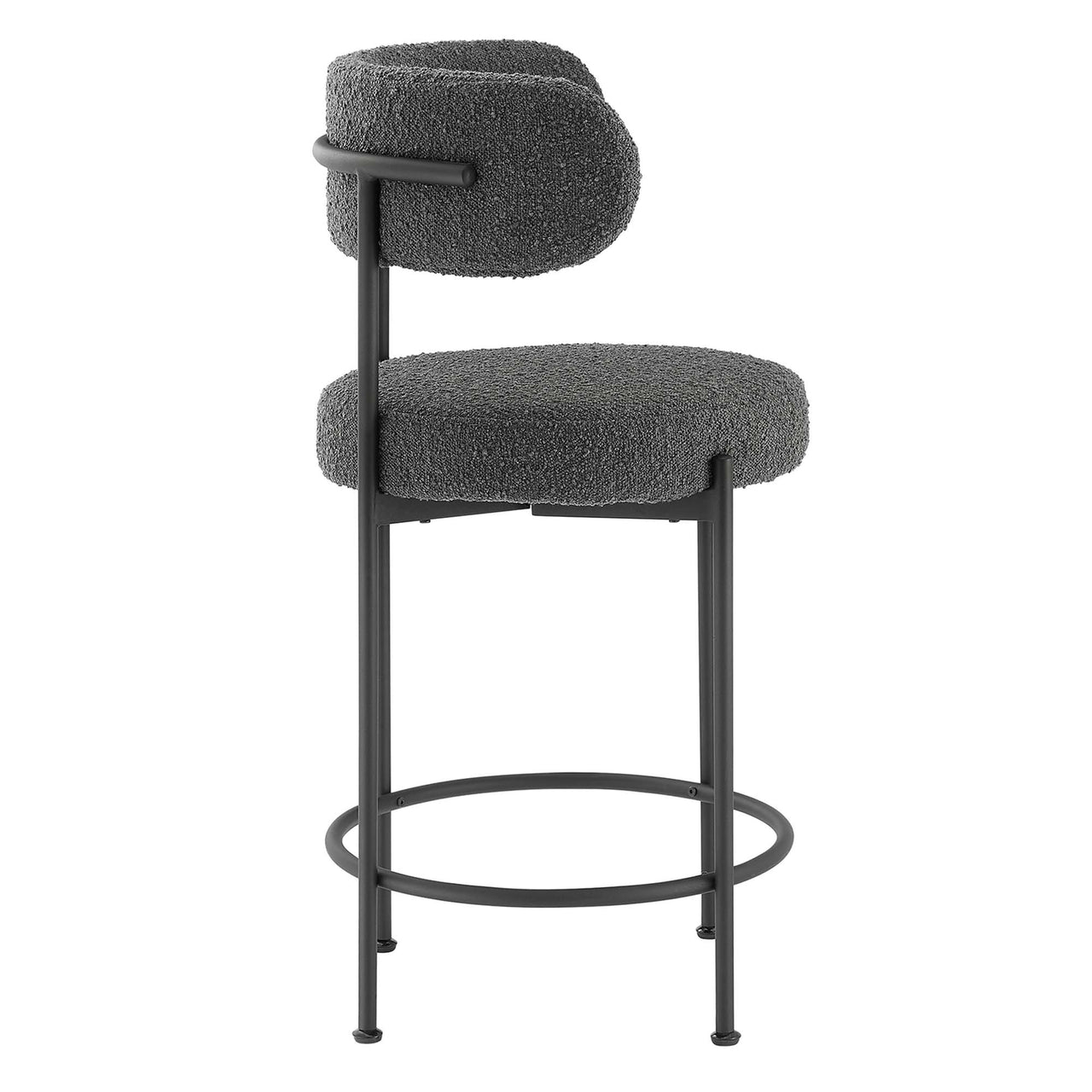 Cael Boucle Counter Stools Set of 2, Charcoal & Black