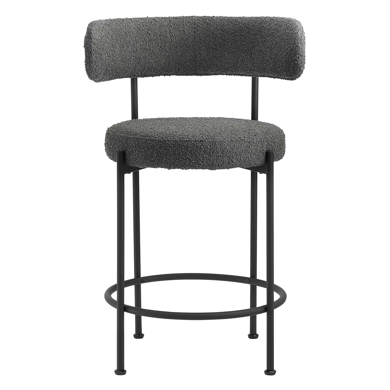 Cael Boucle Counter Stools Set of 2, Charcoal & Black
