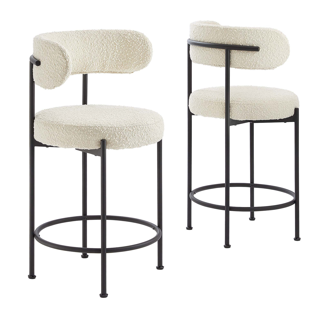 Cael Boucle Counter Stools Set of 2, Ivory & Black
