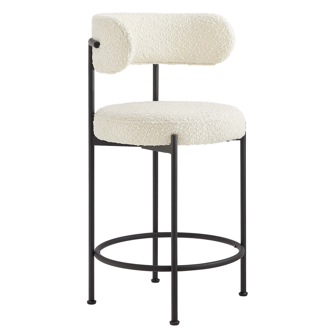 Cael Boucle Counter Stools Set of 2, Ivory & Black