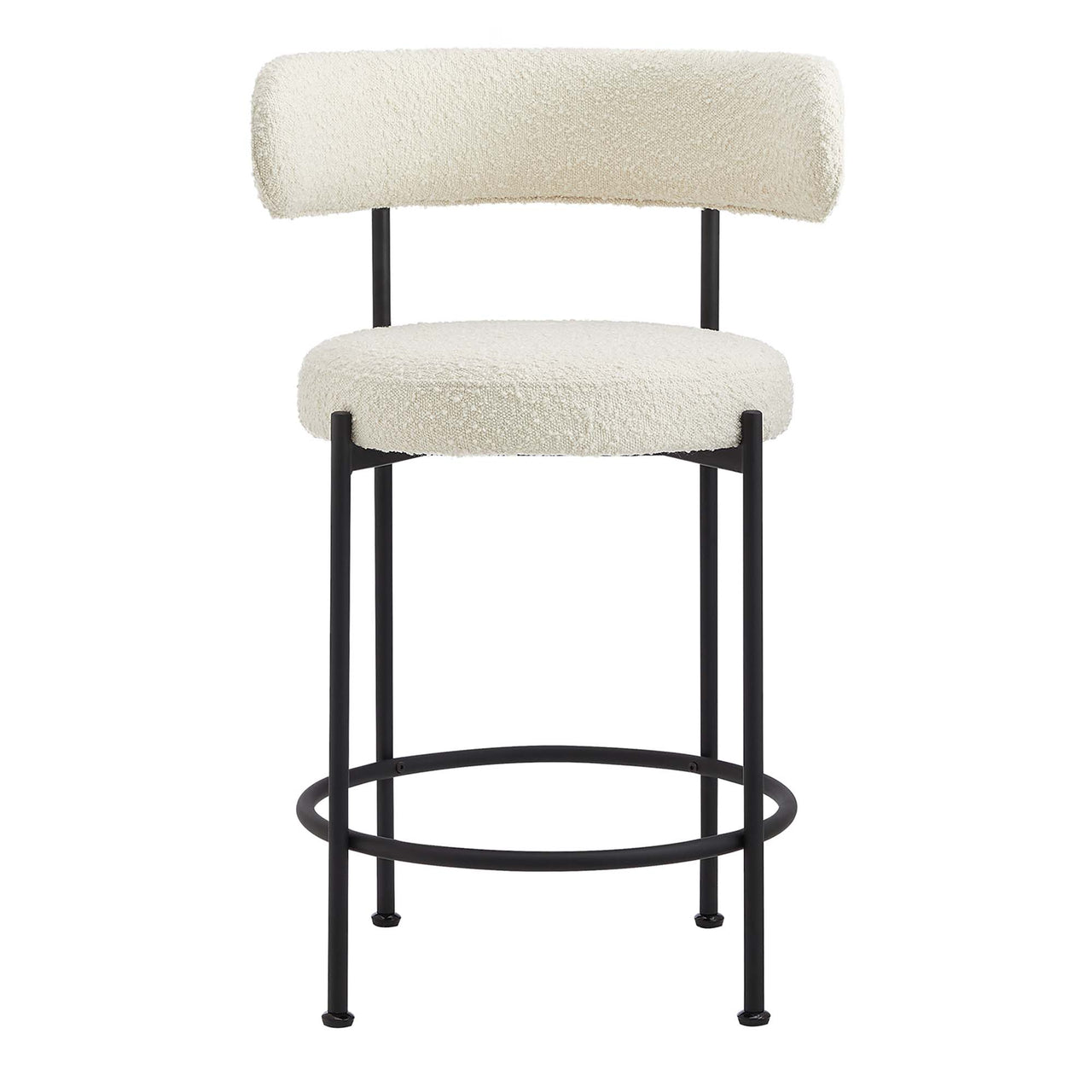 Cael Boucle Counter Stools Set of 2, Ivory & Black