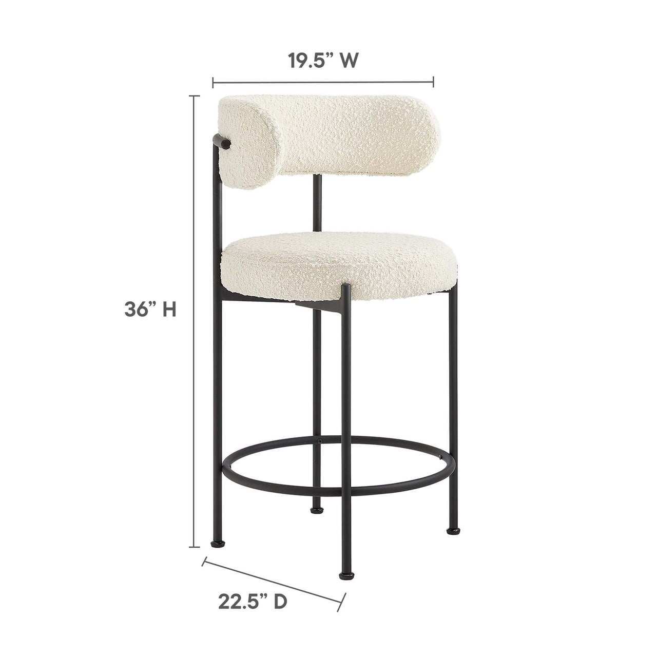 Cael Boucle Counter Stools Set of 2, Ivory & Black