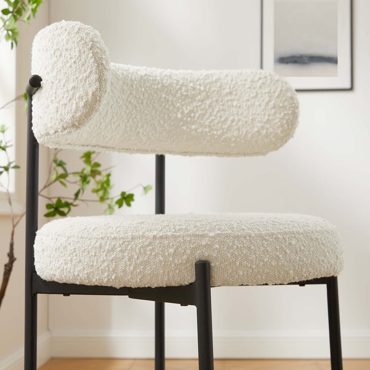 Cael Boucle Counter Stools Set of 2, Ivory & Black