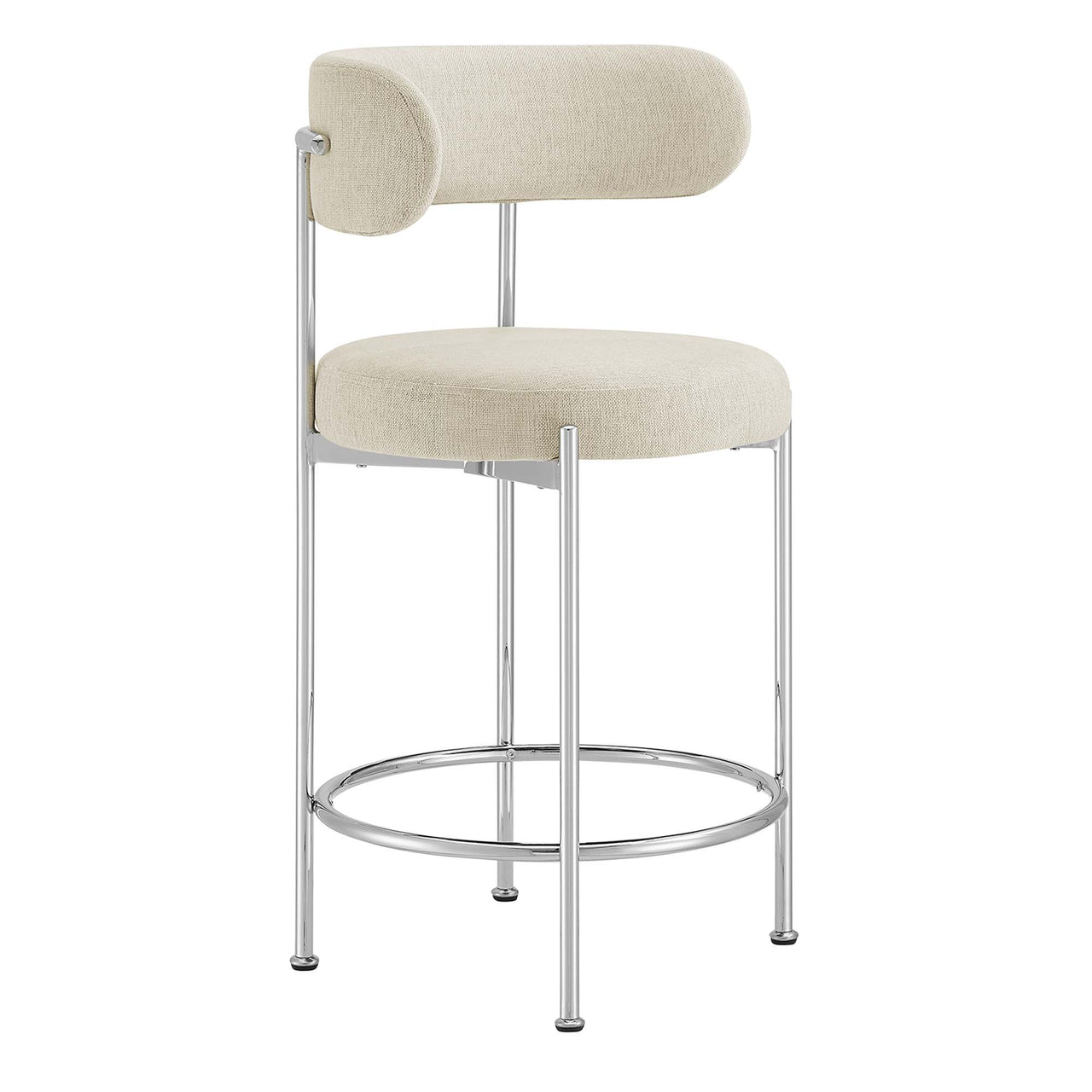 Cael Fabric Counter Stools Set of 2, Beige & Silver