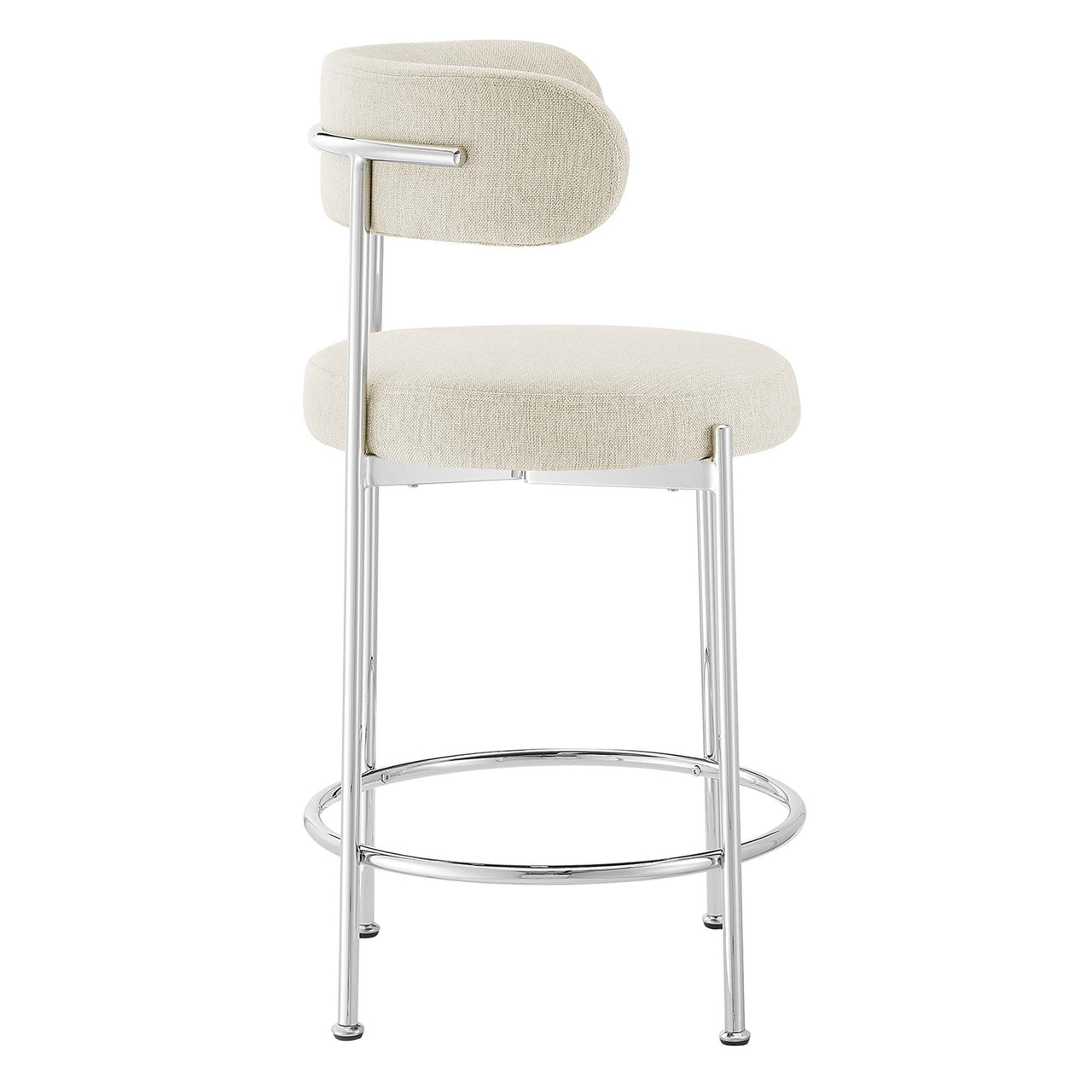 Cael Fabric Counter Stools Set of 2, Beige & Silver