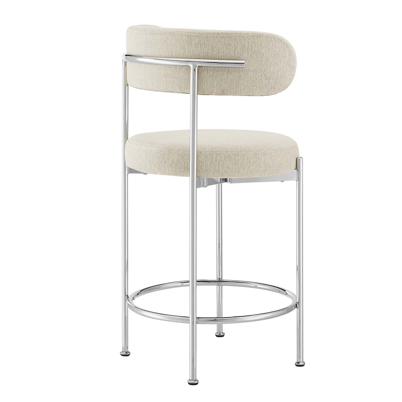 Cael Fabric Counter Stools Set of 2, Beige & Silver