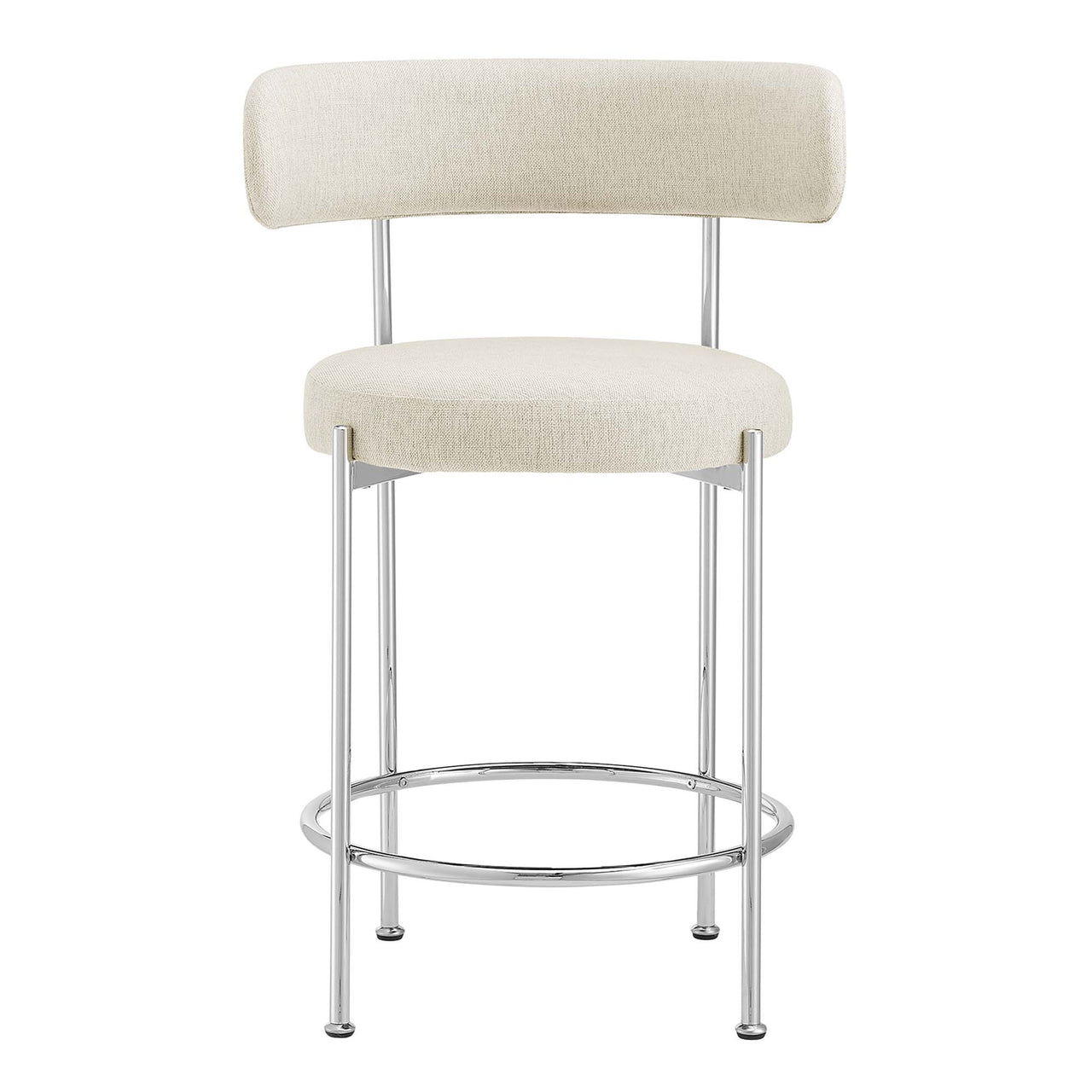 Cael Fabric Counter Stools Set of 2, Beige & Silver