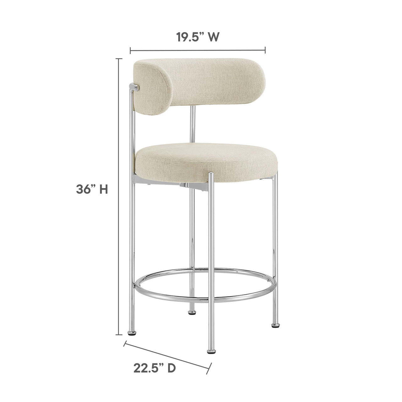 Cael Fabric Counter Stools Set of 2, Beige & Silver