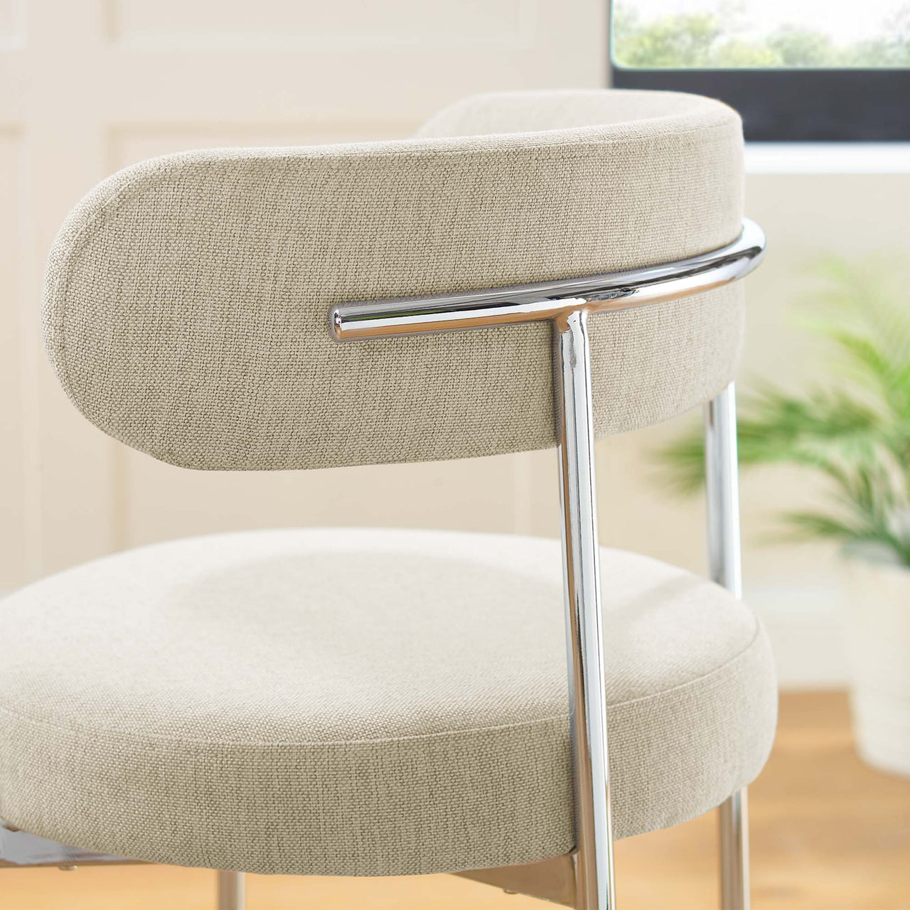 Cael Fabric Counter Stools Set of 2, Beige & Silver