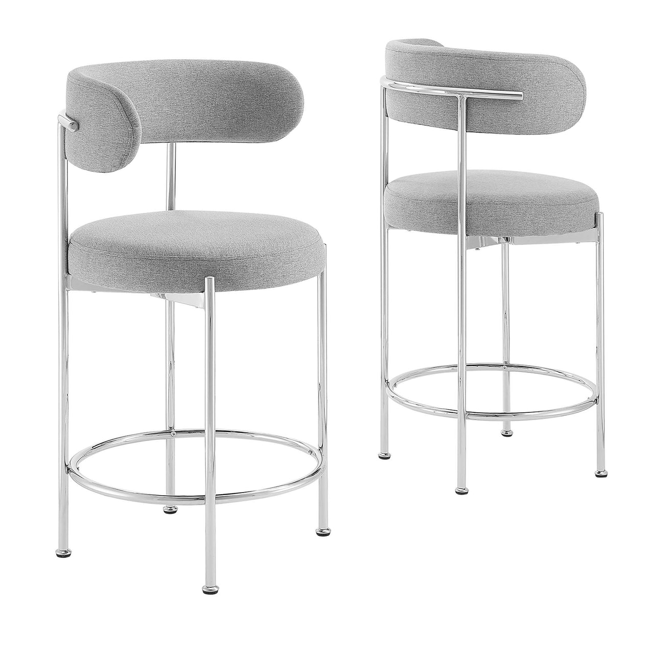 Cael Fabric Counter Stools Set of 2, Gray & Silver