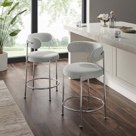 Cael Fabric Counter Stools Set of 2, Gray & Silver