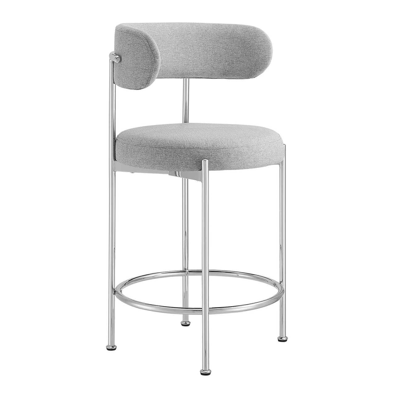 Cael Fabric Counter Stools Set of 2, Gray & Silver