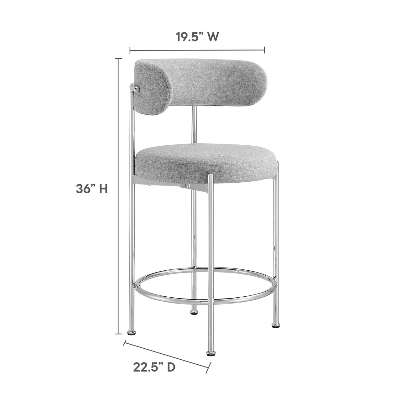 Cael Fabric Counter Stools Set of 2, Gray & Silver