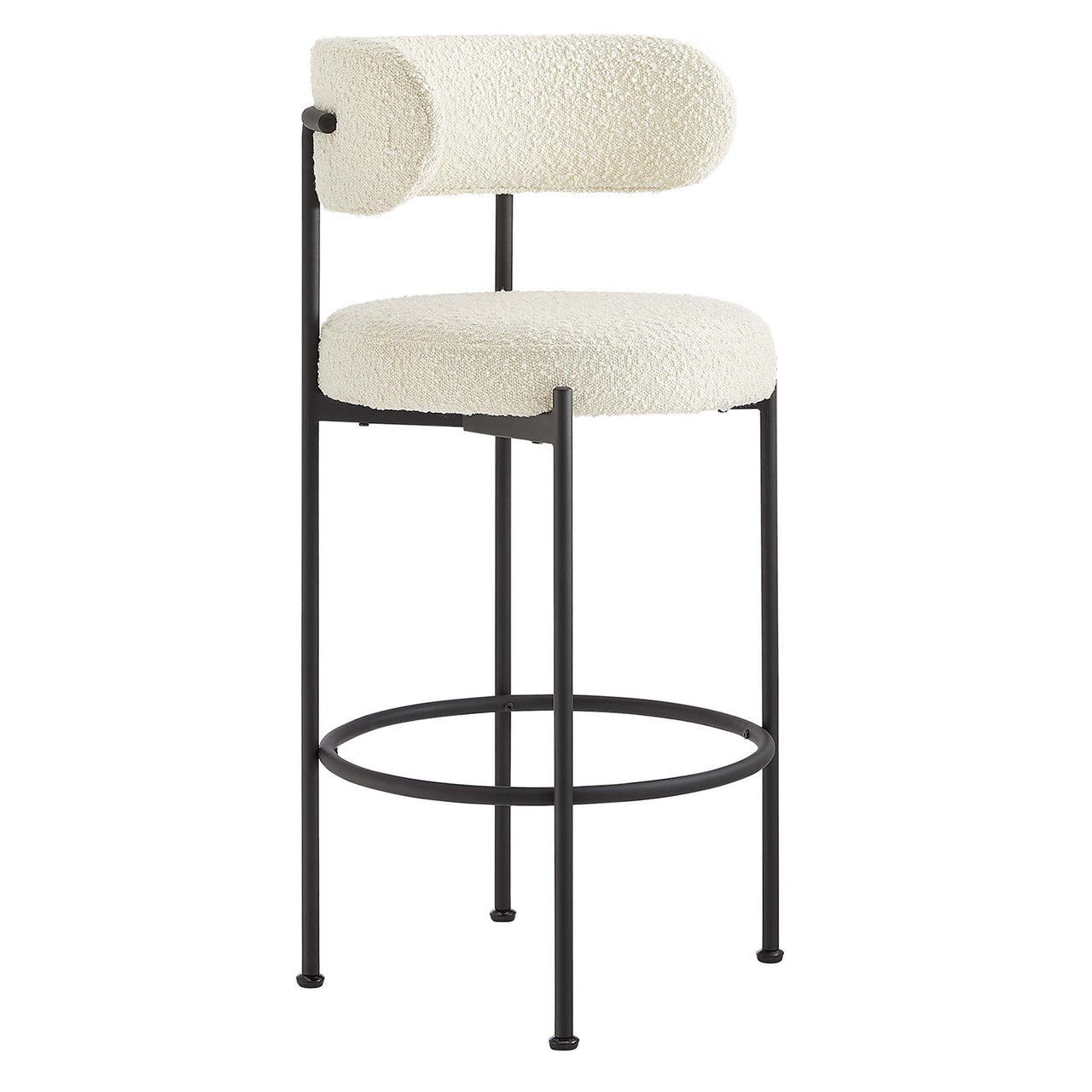 Cael Boucle Bar Stools Set of 2, Ivory & Black
