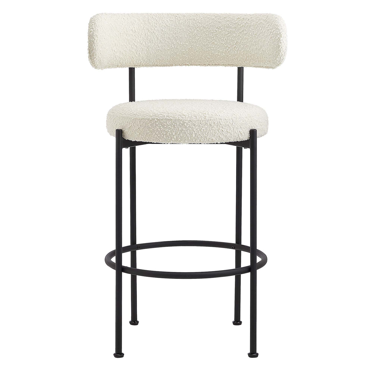 Cael Boucle Bar Stools Set of 2, Ivory & Black