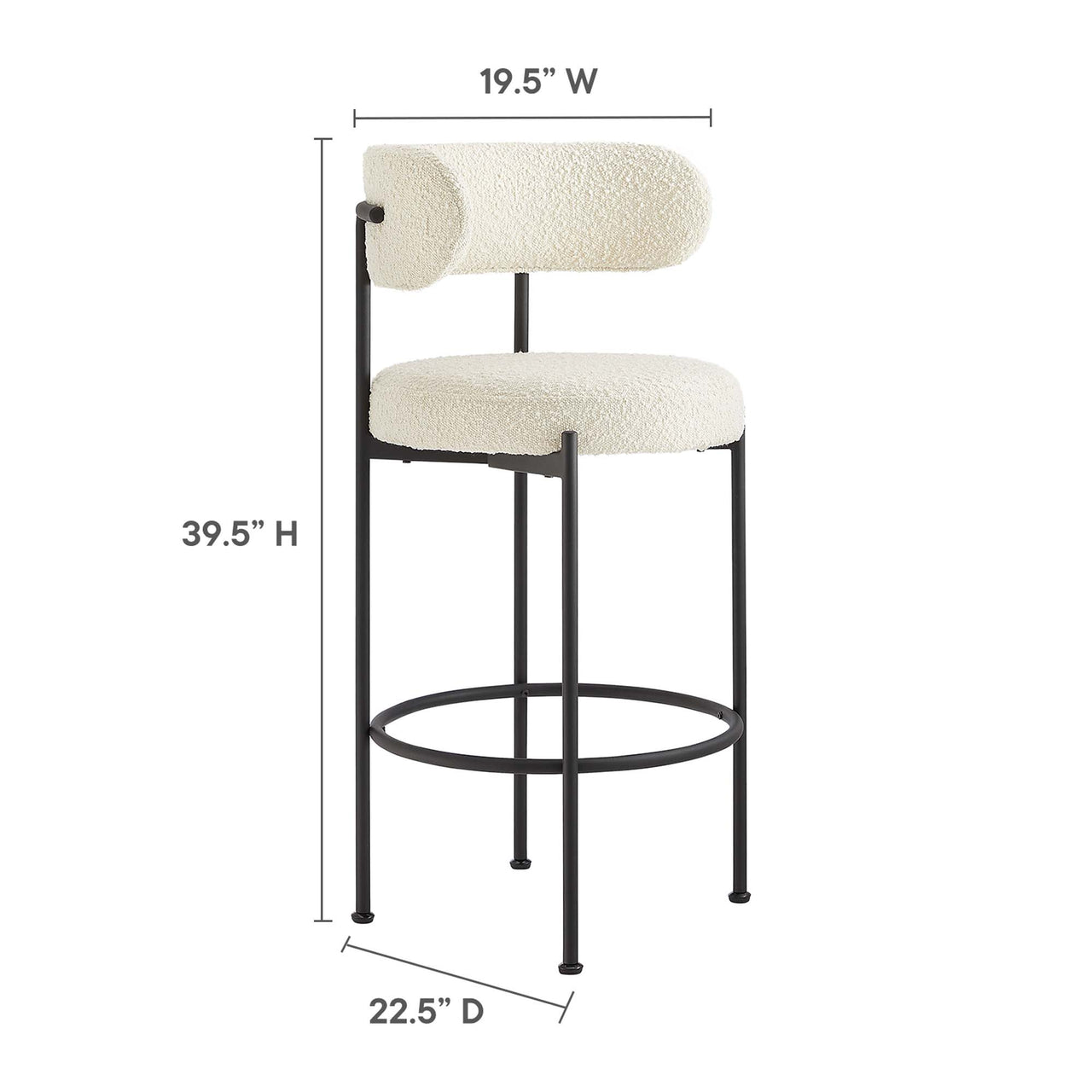 Cael Boucle Bar Stools Set of 2, Ivory & Black