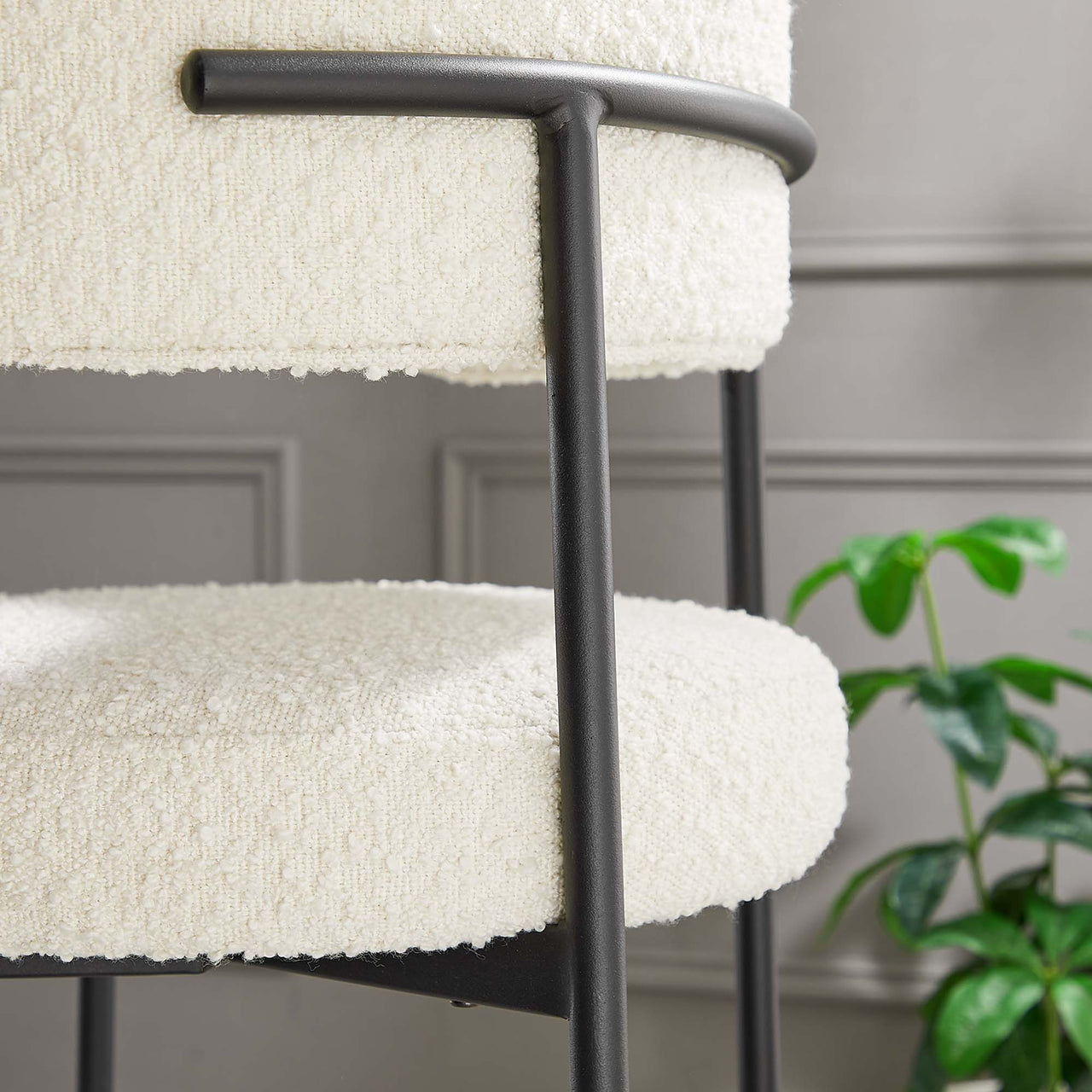 Cael Boucle Bar Stools Set of 2, Ivory & Black