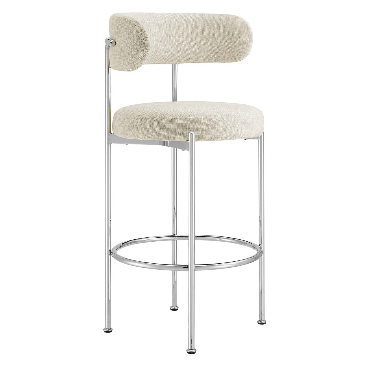 Cael Fabric Bar Stools Set of 2, Beige & Silver