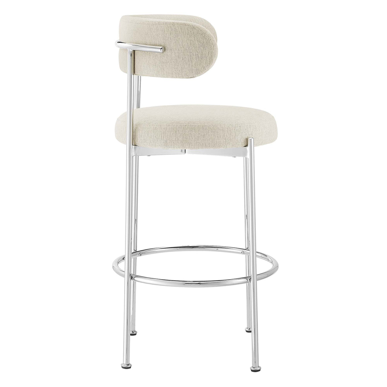 Cael Fabric Bar Stools Set of 2, Beige & Silver