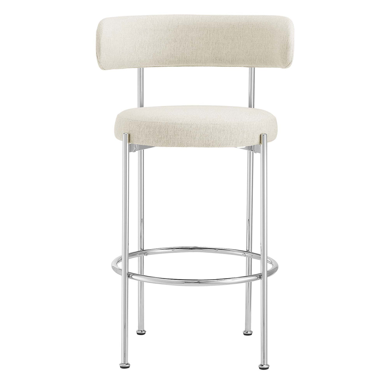 Cael Fabric Bar Stools Set of 2, Beige & Silver
