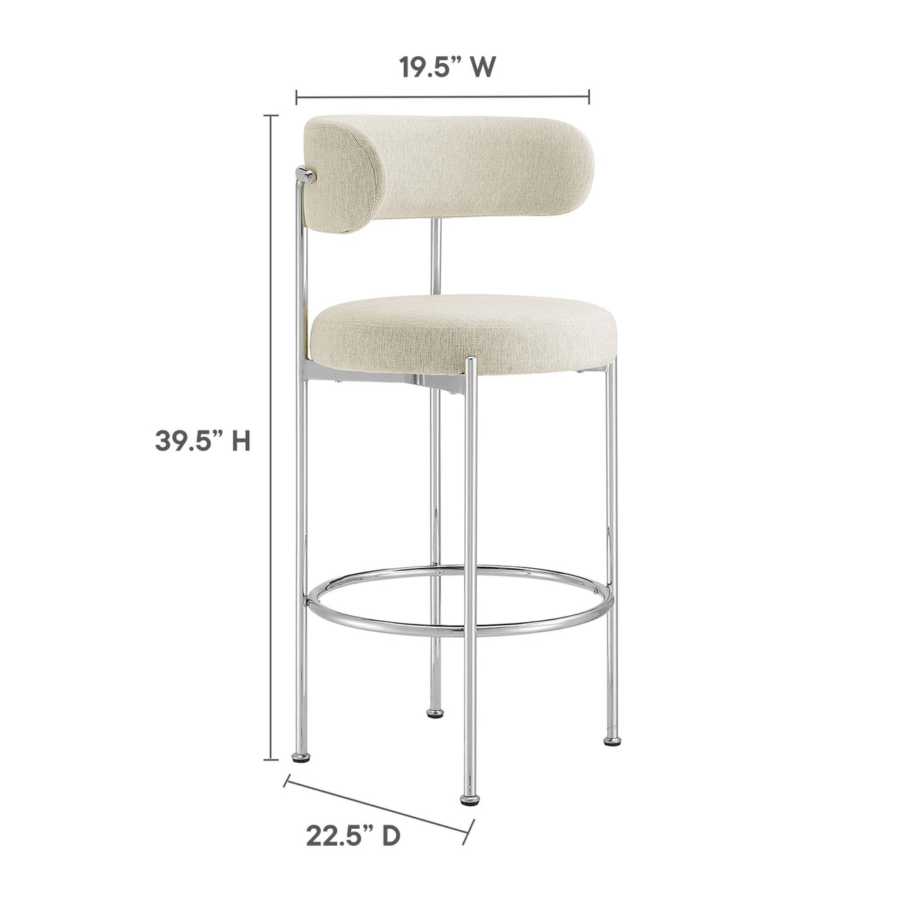 Cael Fabric Bar Stools Set of 2, Beige & Silver