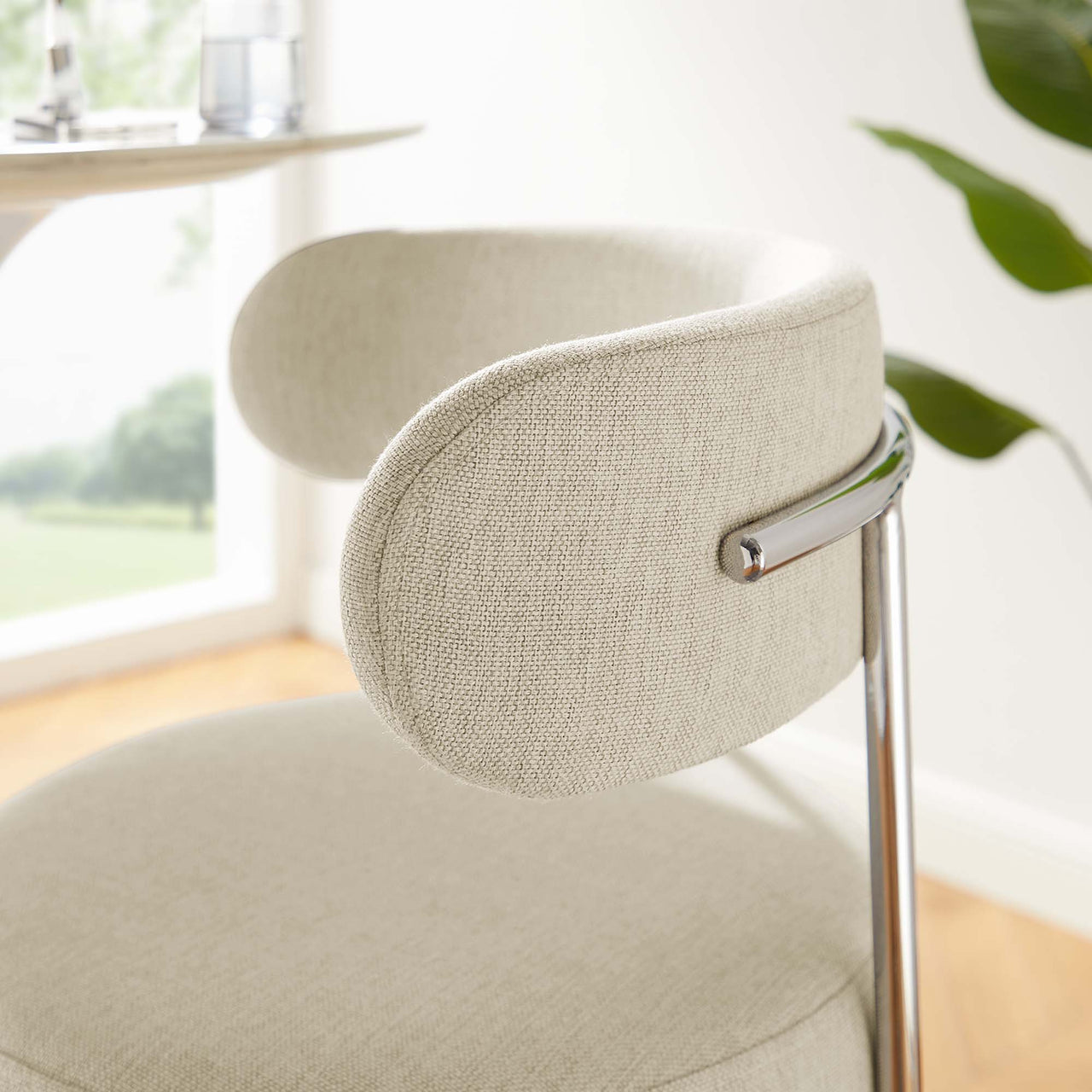 Cael Fabric Bar Stools Set of 2, Beige & Silver